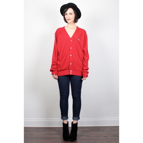 Vintage Red Cozy izod Grandpa Cardigan - Picture 3 of 8